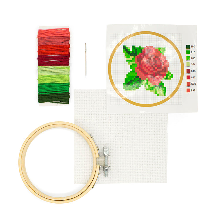 Mini Cross Stitch Embroidery Kit - Rose
