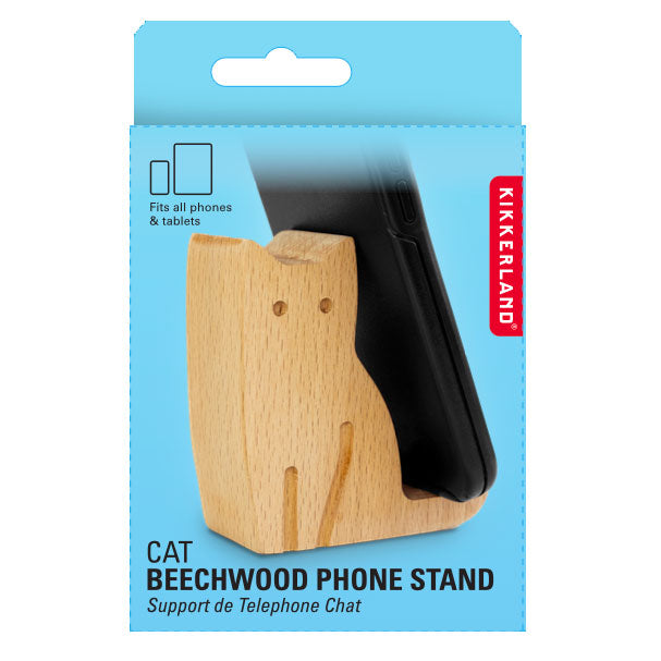 Cat Beechwood Phone Stand