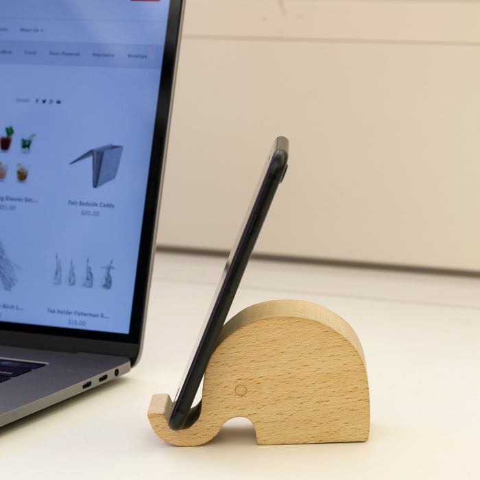 Elephant Beechwood Phone Stand — Kikkerland B.V