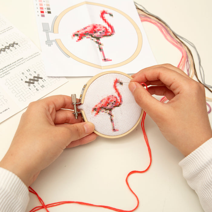 Mini Cross Stitch Embroidery Kit Flamingo