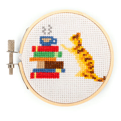 Cat and Books Mini Cross Stitch Embroidery
