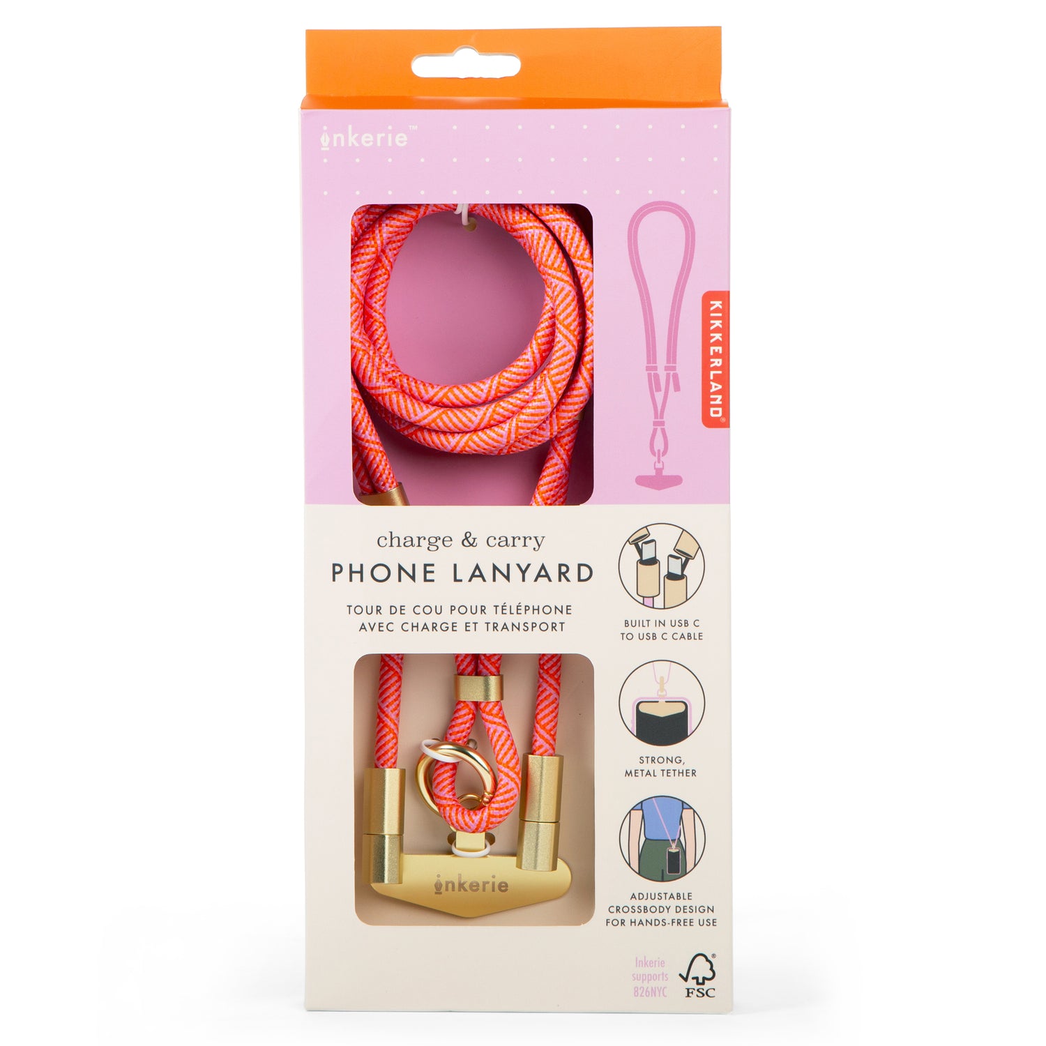 Inkerie Charge Carry Phone Lanyard Pink