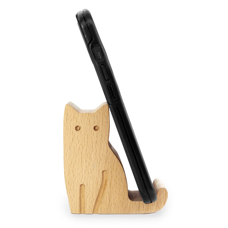 Cat Beechwood Phone Stand