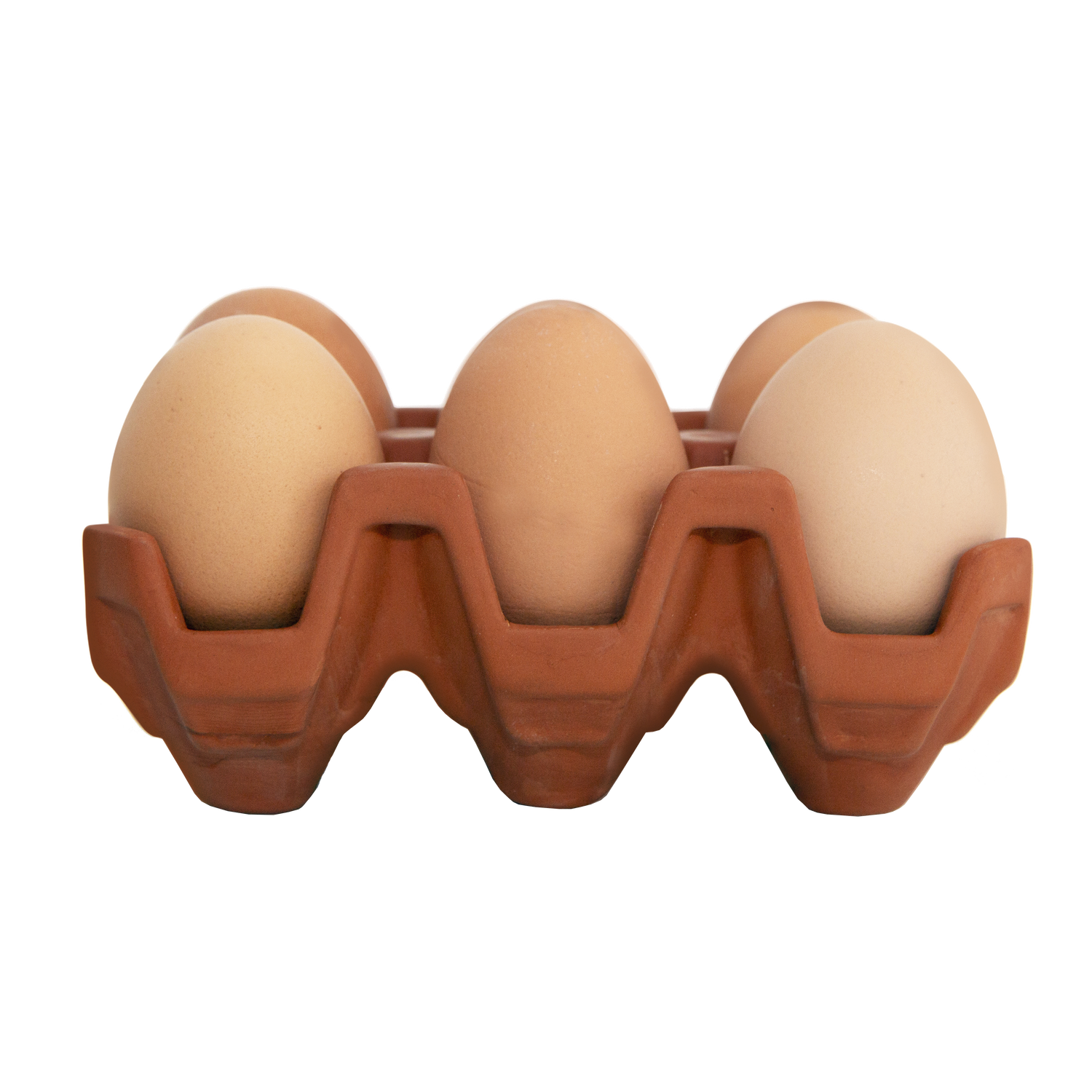 Terracotta egg racks are an ideal way to store your eggs .Designed from the traditional cardboard trays. Holds 6 eggs 
Designer: KDT 
Product Measurement: 5.5