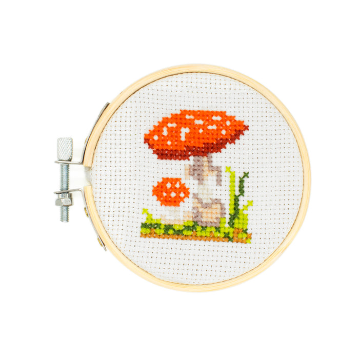 Mini Cross Stitch Embroidery Kit From Kikkerland Mushroom 