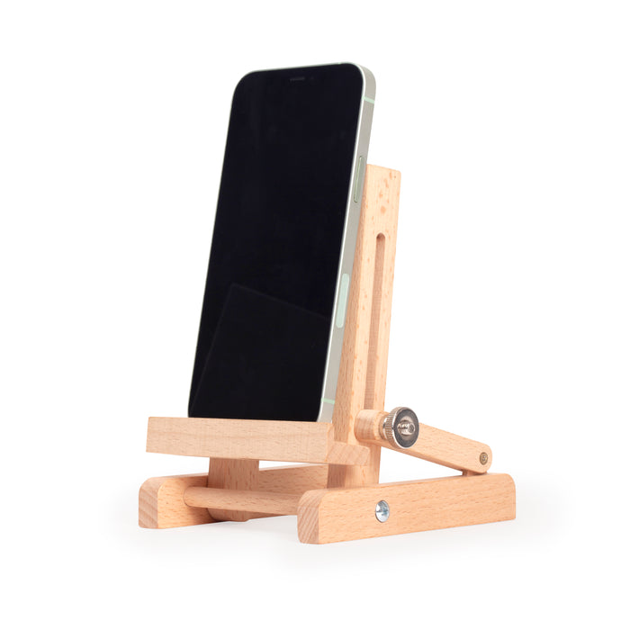 The Gear Stand an Adjustable Wooden Phone Stand 